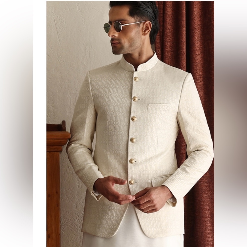Cream Tailored Vest with Stand-Up Collar